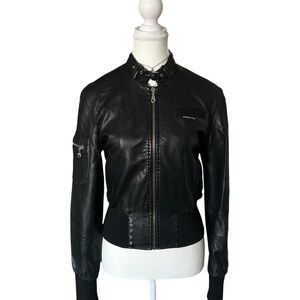 Y2K “Members Only” Black Faux Leather Biker Bomber Style Zip-up Jacket